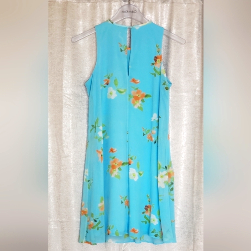 Calvin Klein Blue Floral Sleeveless Sundress with Crew Neck,Women's Dress Size:8 - Picture 4 of 9